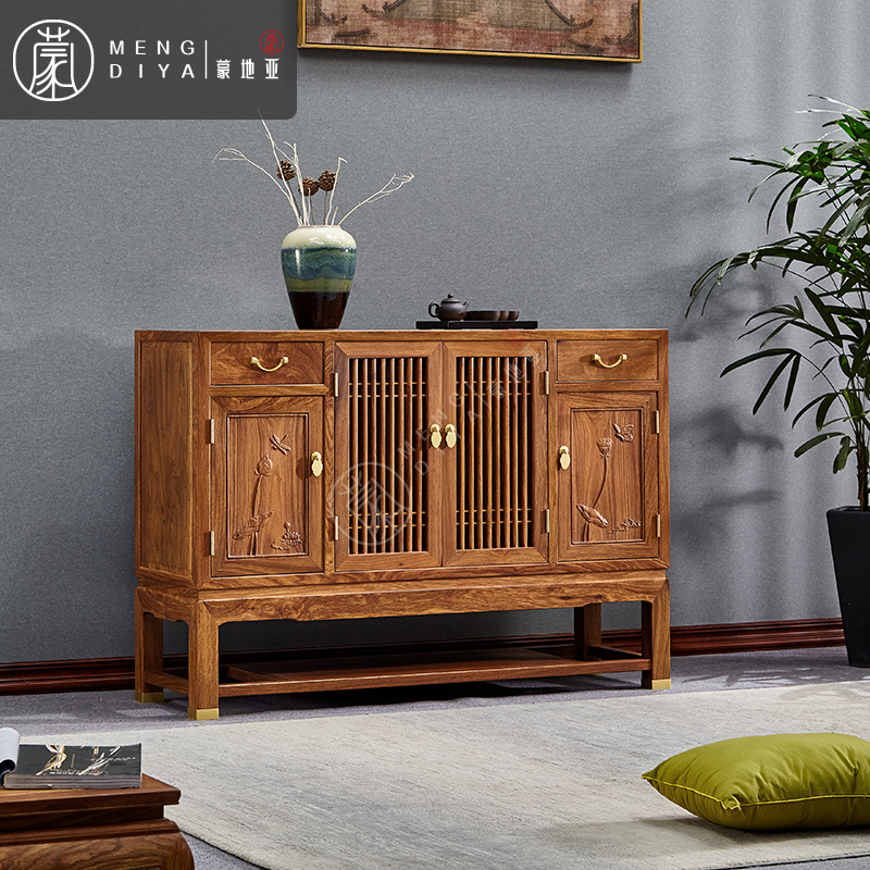 蒙地亚红木家具非洲花梨(学名:刺猬紫檀)新中式餐边柜实木客厅边柜