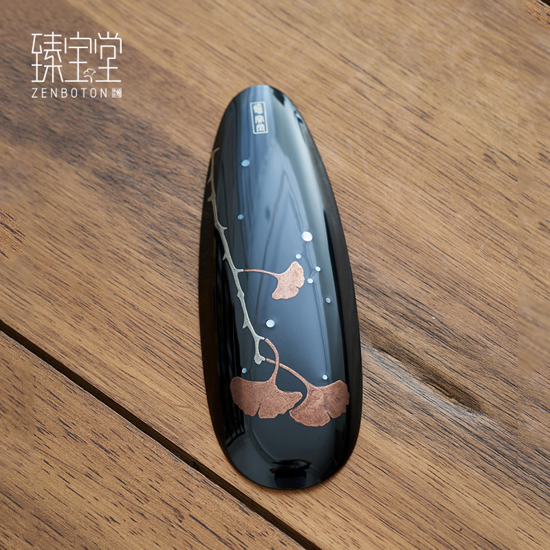 大漆银杏叶赏茶器功夫茶道铜配件中式茶具茶则 大漆银杏叶茶荷-静秋