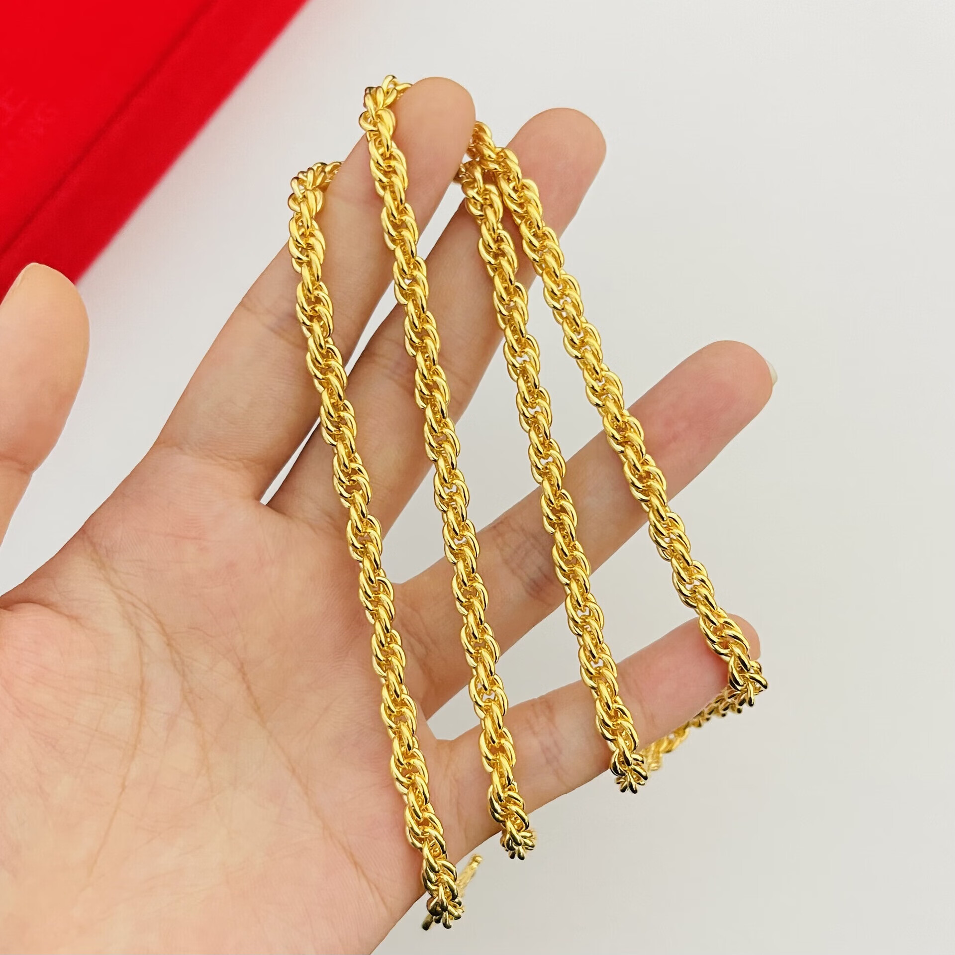 锦彩福古法镀金麻绳男女项链细麻花螺旋纹理仿金链子气质百搭镀越南