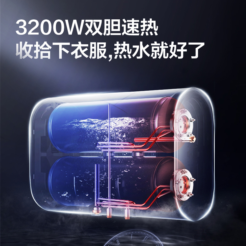 美的（Midea）50升电热水器3200W双胆速热 纤薄扁桶小体积安全零电洗F50-F32TQ(HEY)银色以旧换新