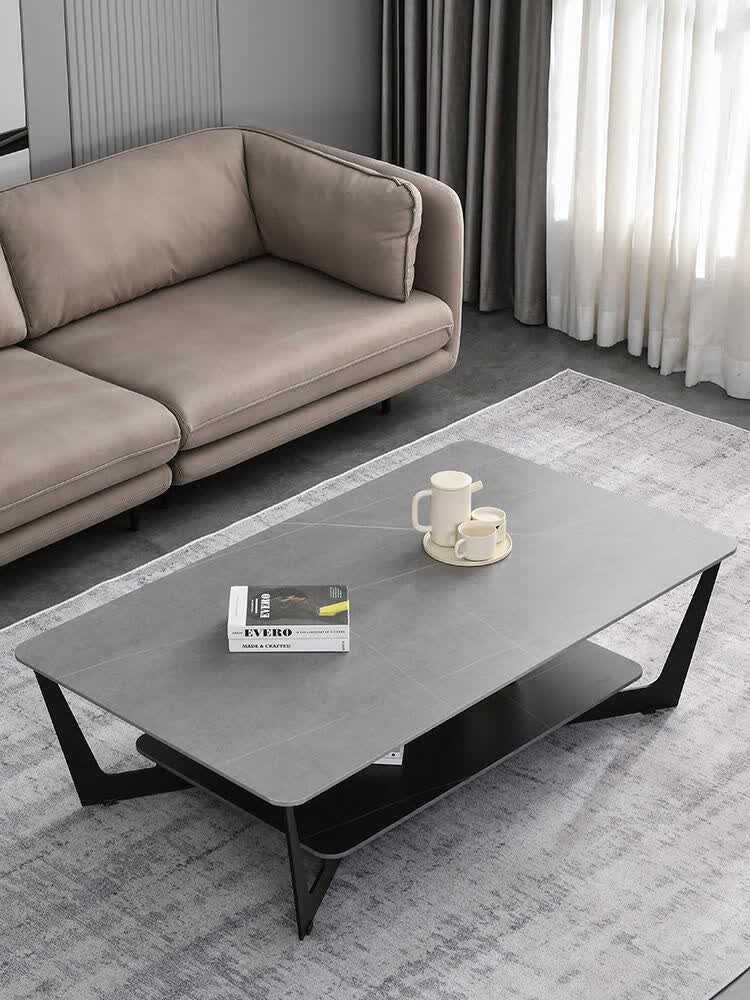 好易思岩板茶几轻奢现代意式极简客厅家用设计师沙发茶几双层长方形