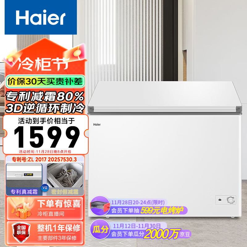 海尔（Haier）300升一级能效低霜家用商用冰柜冷藏柜冷冻柜冰柜家用冰箱大冷柜BC/BD-300GHPDZ