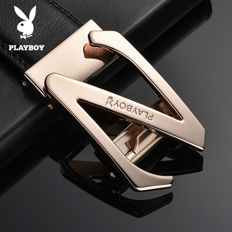 花花公子皮带男士真皮自动扣腰带时尚休闲青年学生Z字裤带男牛皮裤带 经典时尚金色 礼盒装