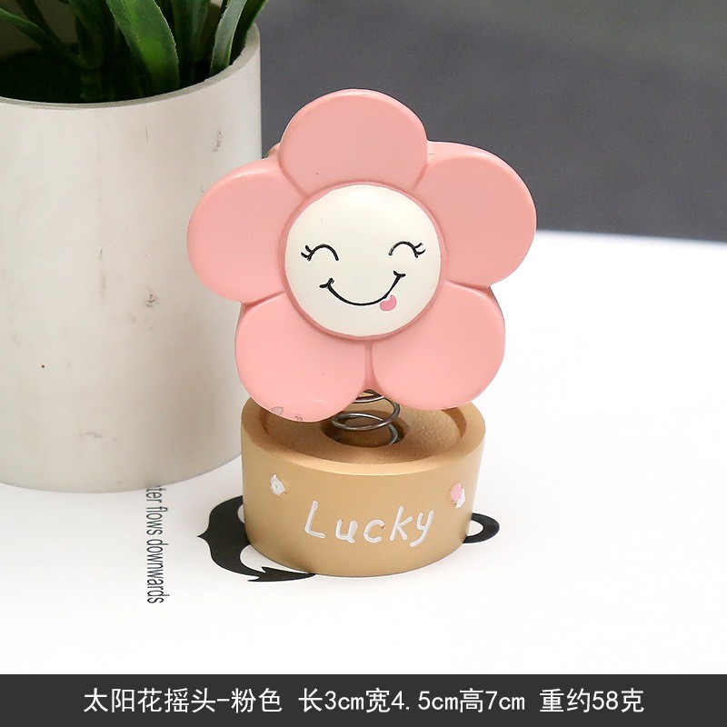汽车摆件太阳花摇摆可爱摇头车载创意网红车内中控台车上仪表台 粉色