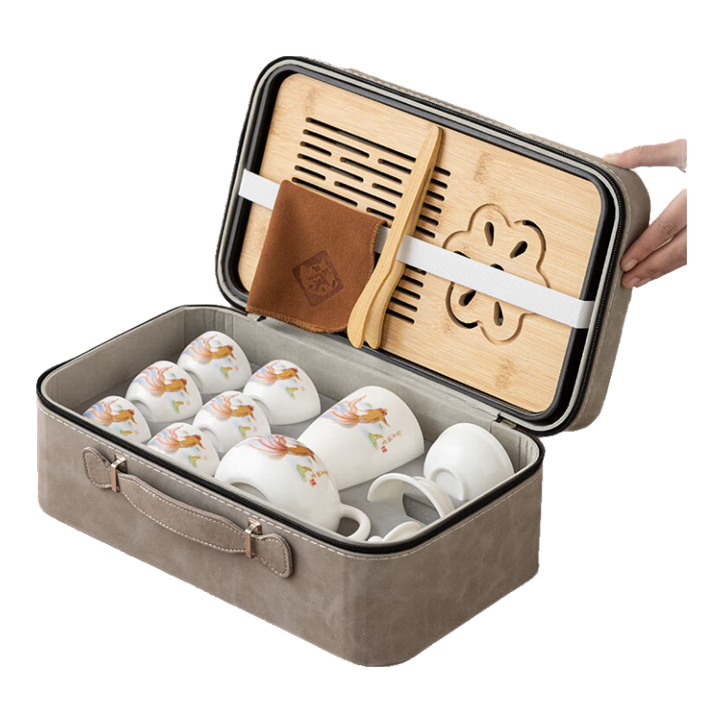 常生源羊脂玉瓷旅行茶具 便攜白瓷陶瓷中國風(fēng)茶壺功夫茶具套裝 金玉滿堂