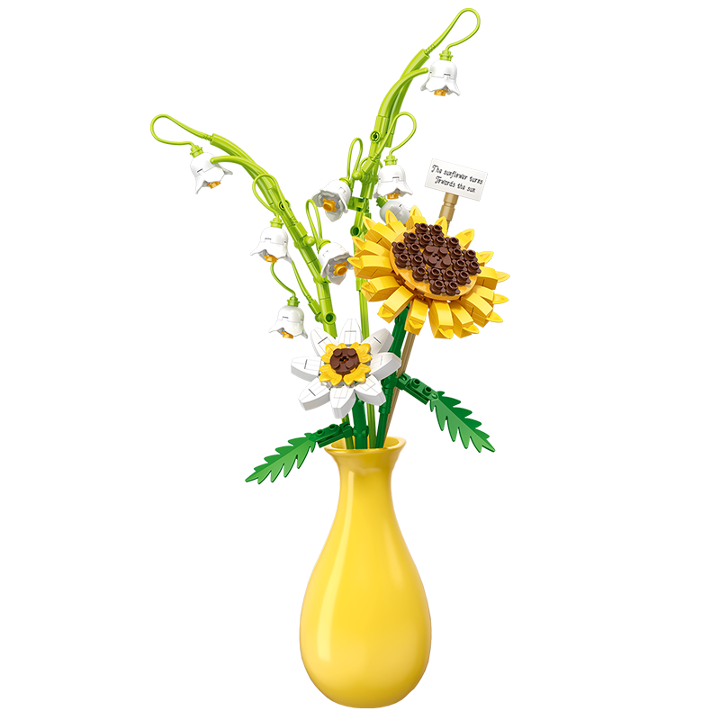 哲高女神节礼物积木花束永生花拼装花卉摆件装饰送女生闺蜜伴手治愈 活力心情（带陶瓷花瓶）