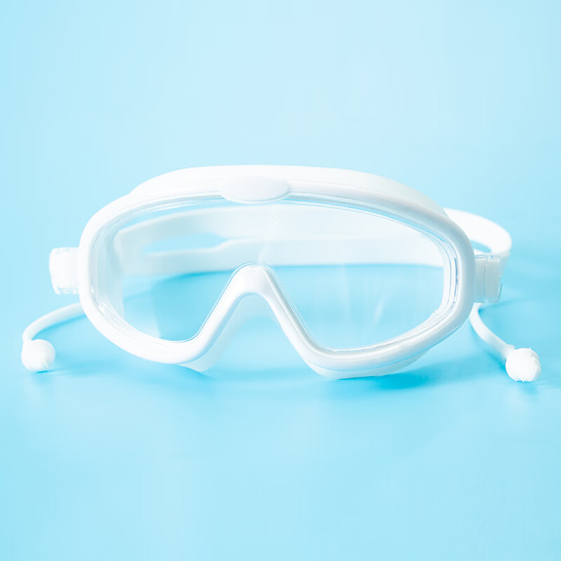 防水防雾高清平光电镀大框男女童游泳帽套装潜水装备 白色平光泳镜