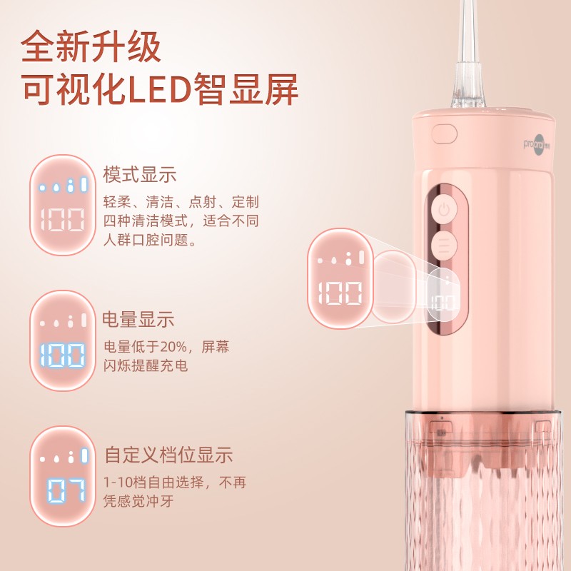 博皓（prooral）冲牙器/洗牙器/水牙线/洁牙器 便携式设计 F30 樱花粉【新年礼物】