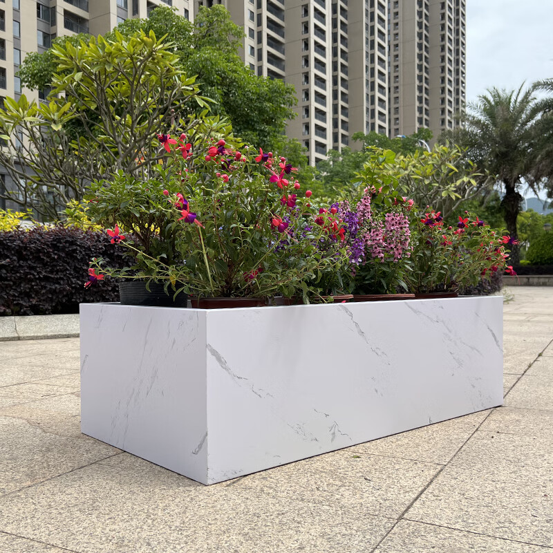 南啵丸户外商业酒店不锈钢花坛阳台室外大理石花箱组合木纹纹理铁艺花