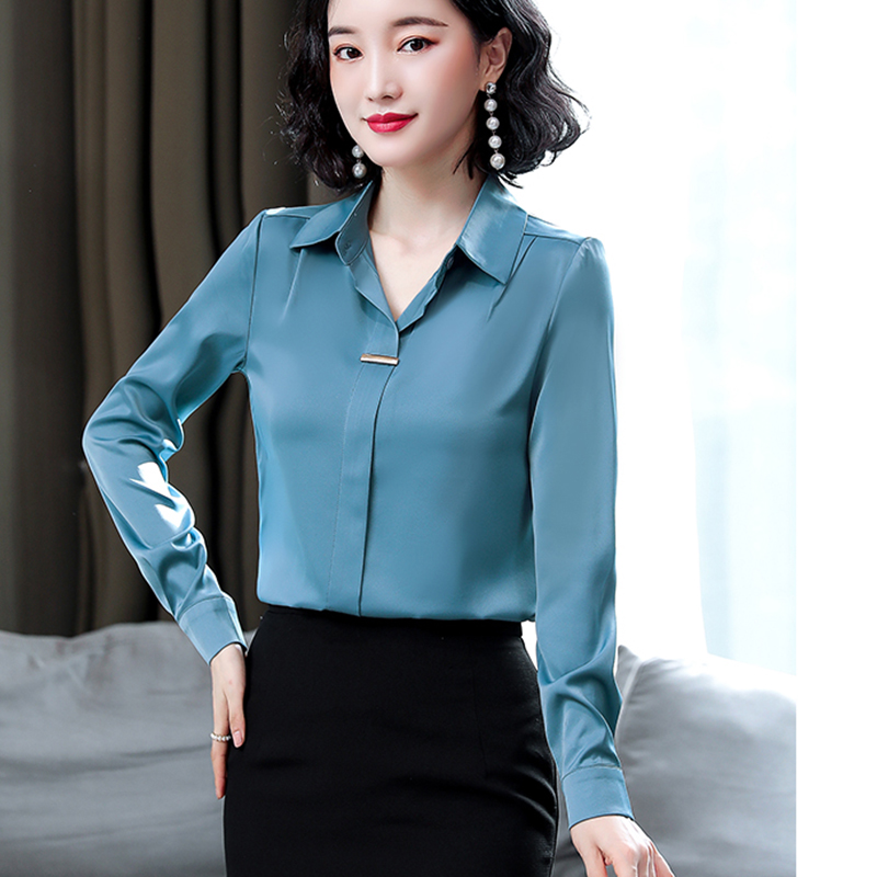 南极人真丝衬衫女妈妈秋款长袖高端女式衬衣缎面上衣秋季新款小衫早秋