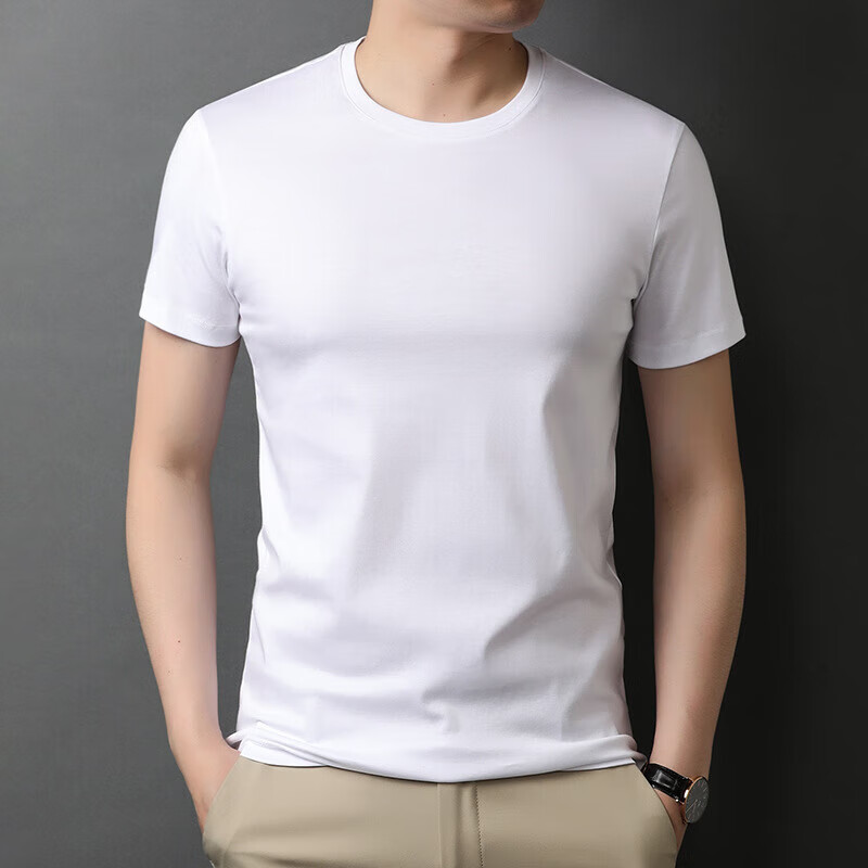 官方网旗舰店小白t夏季新款男士圆领短袖纯棉小t恤丅i恤 白色 m/165