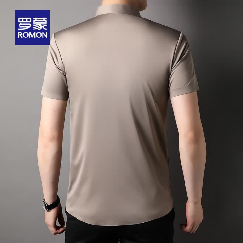 罗蒙(ROMON)高弹冰丝高端短袖衬衫男士夏季中青年商务半袖无痕免烫凉感衬衣 咖色 4XL (190) 建议体重175-195斤
