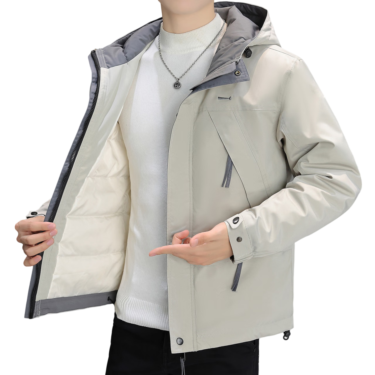 JEEP SPIRIT吉普羽绒服男白鸭绒秋冬季短款休闲外套男士保暖男装 黑色 L 