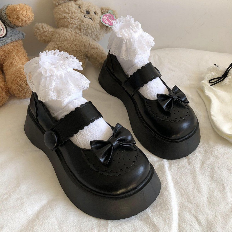 大头小皮鞋洛丽塔日系制服鞋女厚底松糕学院风娃娃魔术贴 黑色哑光 35