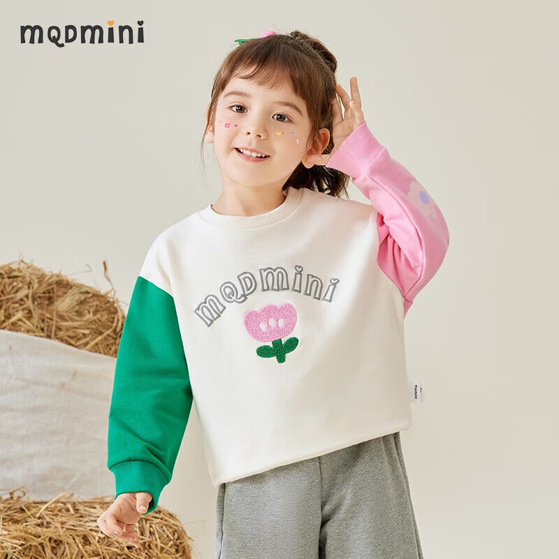 MQDMINI童装儿童卫衣女童上衣小童秋装新款外套宝宝衣服 花朵小熊草绿 120怎么看?