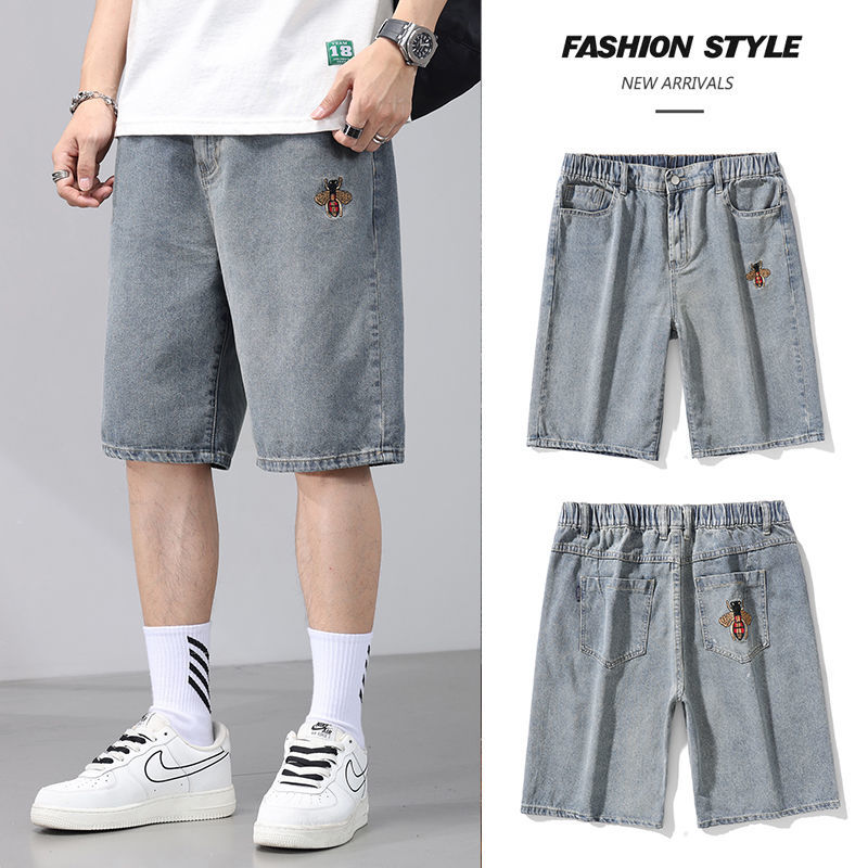 2024春夏韩版轻薄百搭时尚潮流显高透气男士牛仔短裤 浅灰色 m 腰围约
