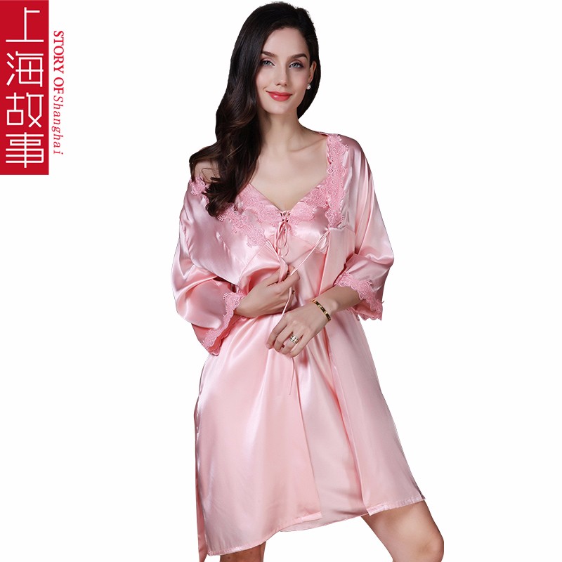 上海故事仿 真丝睡衣女夏装情趣性感睡衣女春秋夏季吊带睡裙新品两件