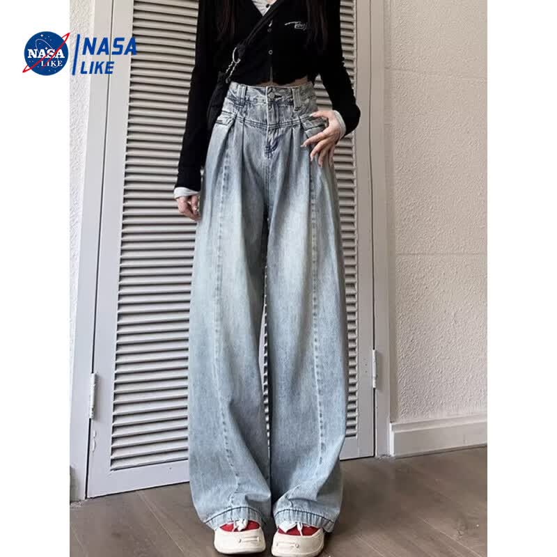 NASALIKE复古阔腿牛仔裤女2023秋季新款美式高腰显瘦梨形身材直筒拖地长裤 蓝色 M高性价比高么？