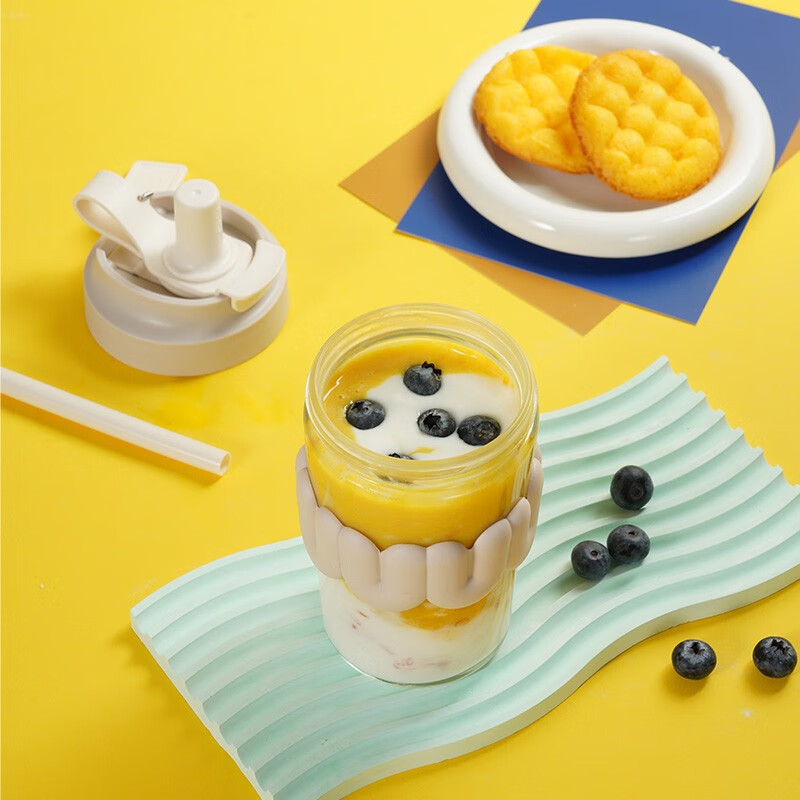 乐扣乐扣（LOCK&LOCK）奶芙玻璃杯水杯男女咖啡杯吸管杯子便携耐热泡 芝士萄萄-LLG770PUP