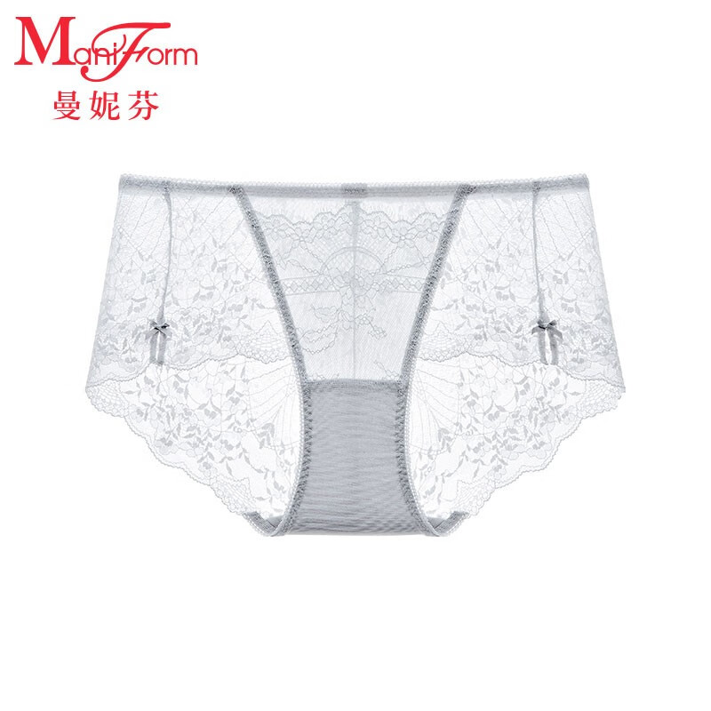 曼妮芬舒适包臀中低腰低脚裤性感蕾丝女士内裤轻薄底裤20612292 030 灰色 1条 L (165)