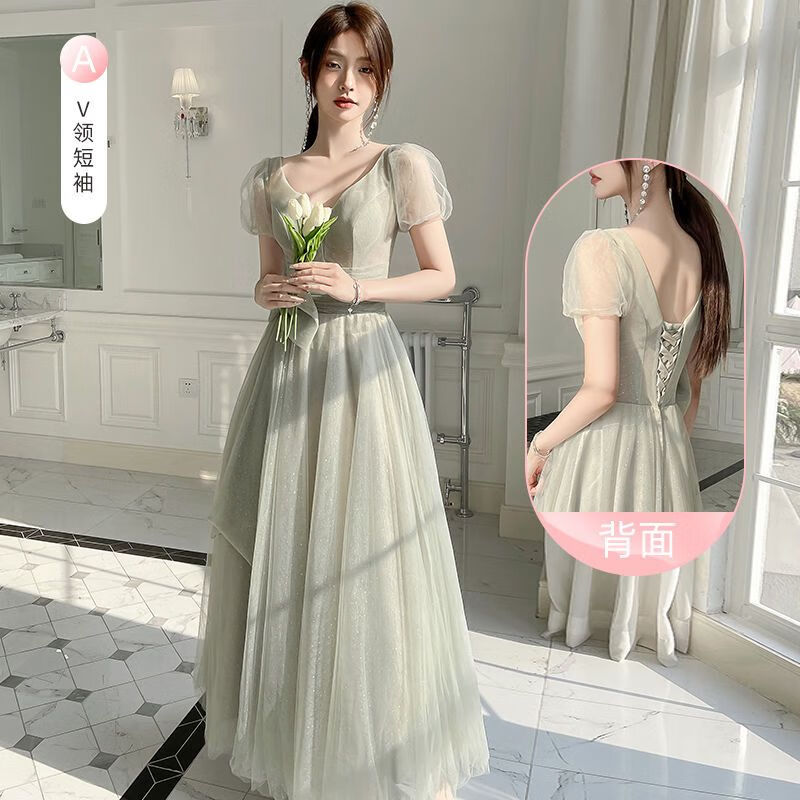 服女18嵗 学生伴娘服2023夏季仙气感闺蜜姐妹团晚礼服裙女 颜色01-705