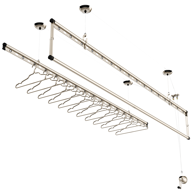 好太太晾衣架手摇升降加厚三杆式晒衣架室内阳台多功能晒被晒衣杆家用挂衣架宿舍晾衣架 D-1091【卢浮金&黑】+12个铝衣架金色 2.4M晾干+上门安装+质保三年