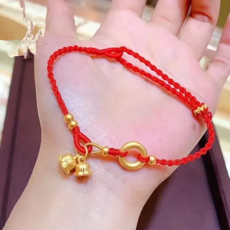 尚采罗老凤凰黄金铃兰花吊坠足金平安扣手链女编织手绳红绳脚链送女友