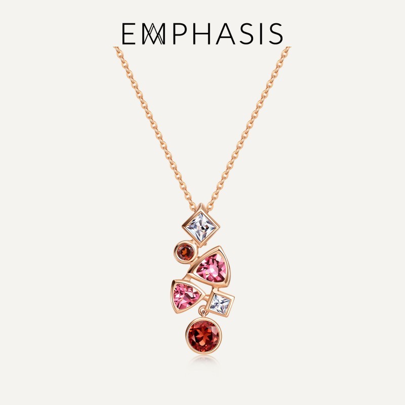 emphasis情人节礼物艾斐诗「形」系列18k玫瑰金石榴石粉红碧玺吊坠924