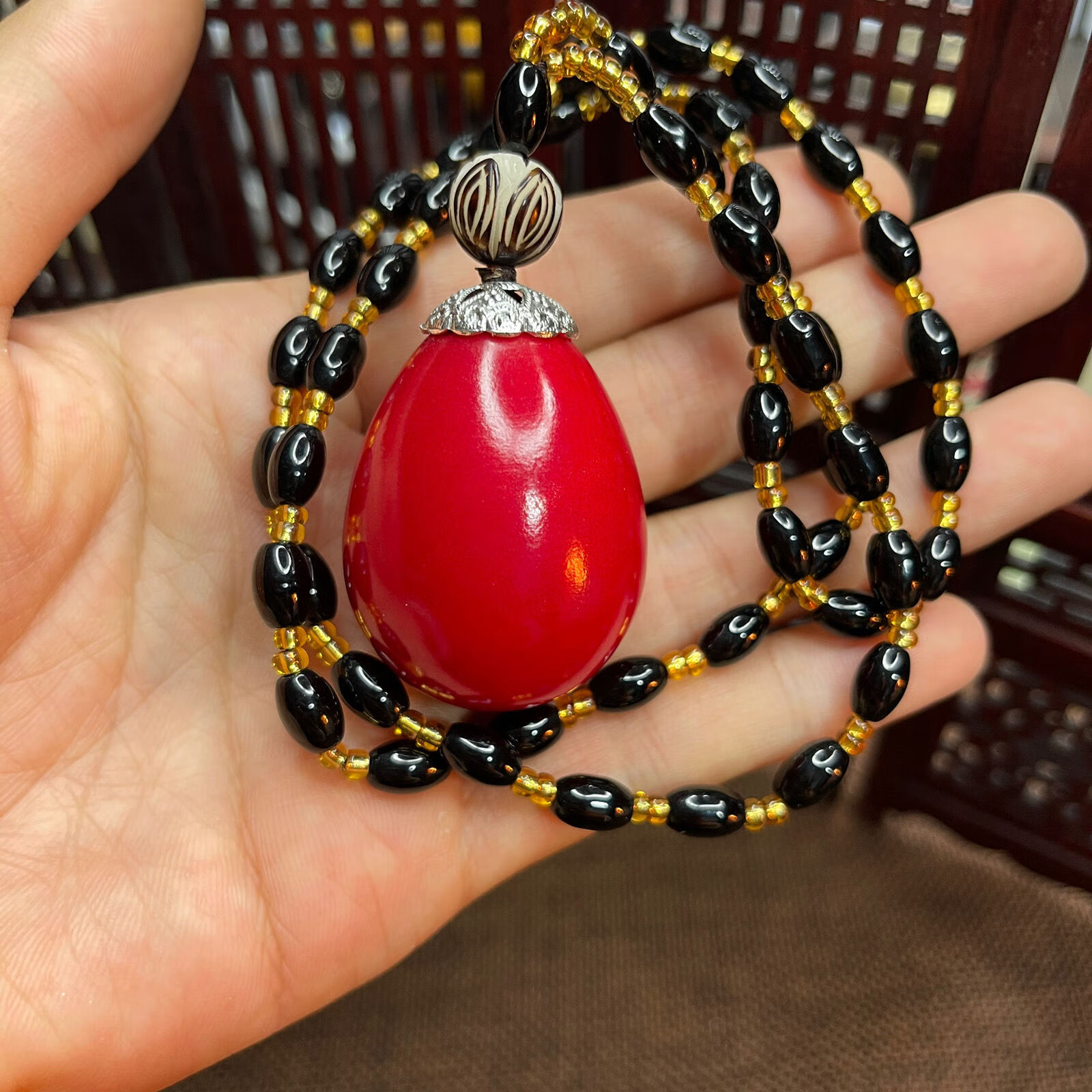 悠福千眼菩提手串精品佛心果佛心项链吊坠彩色通用水滴拼色多彩 火焰