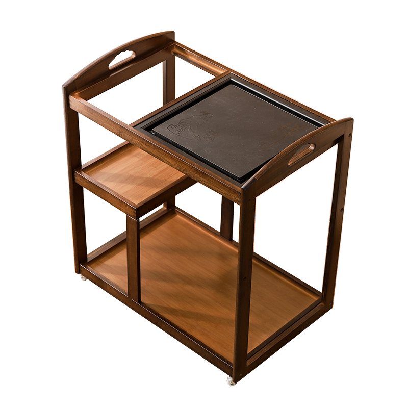 悠阳 移动茶台家用小茶车茶几桌阳台客厅简约现代茶具套装一体泡茶桌 单个/新款胡桃色茶车+瓷石+无盖板