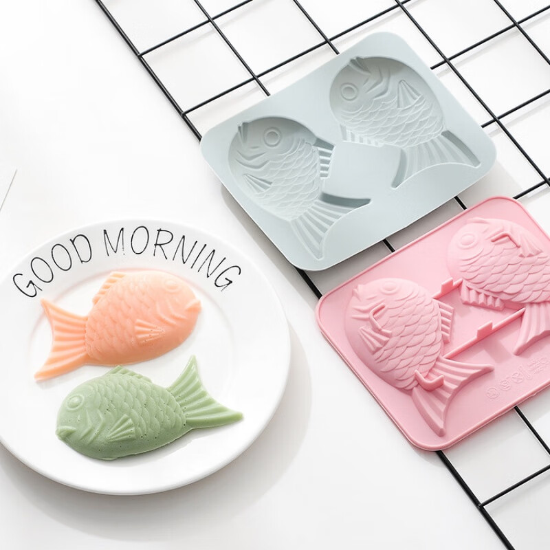 致焙祺新品 日式鯛魚燒硅膠模具烘焙工具雙魚卡通蛋糕模具煎餅烤盤模 藍色
