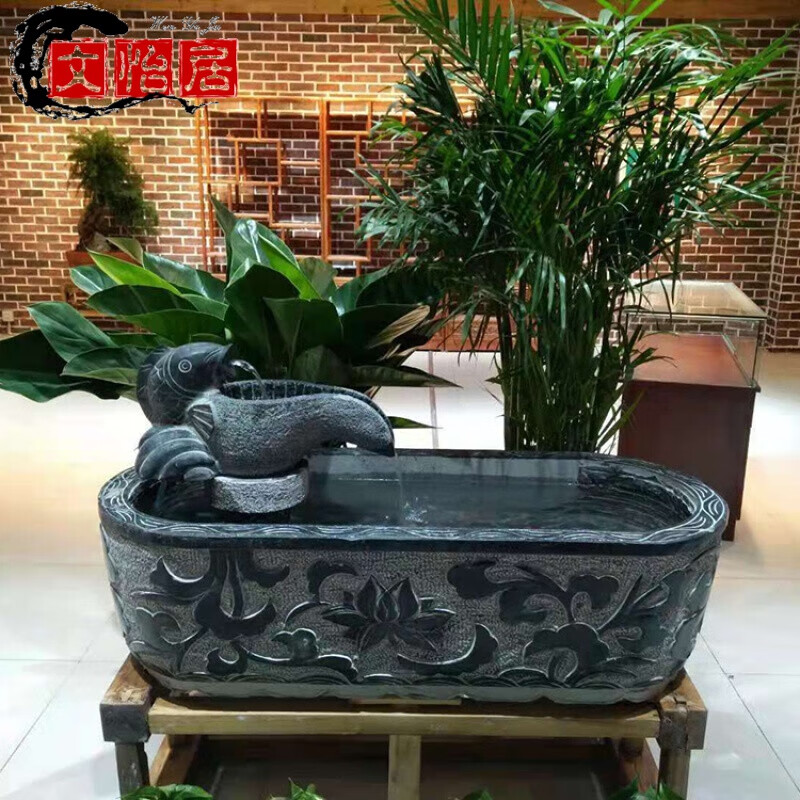 良然 庭院鱼缸石雕鱼缸庭院荷花缸仿古石雕鱼缸花盆石头槽养鱼种花石