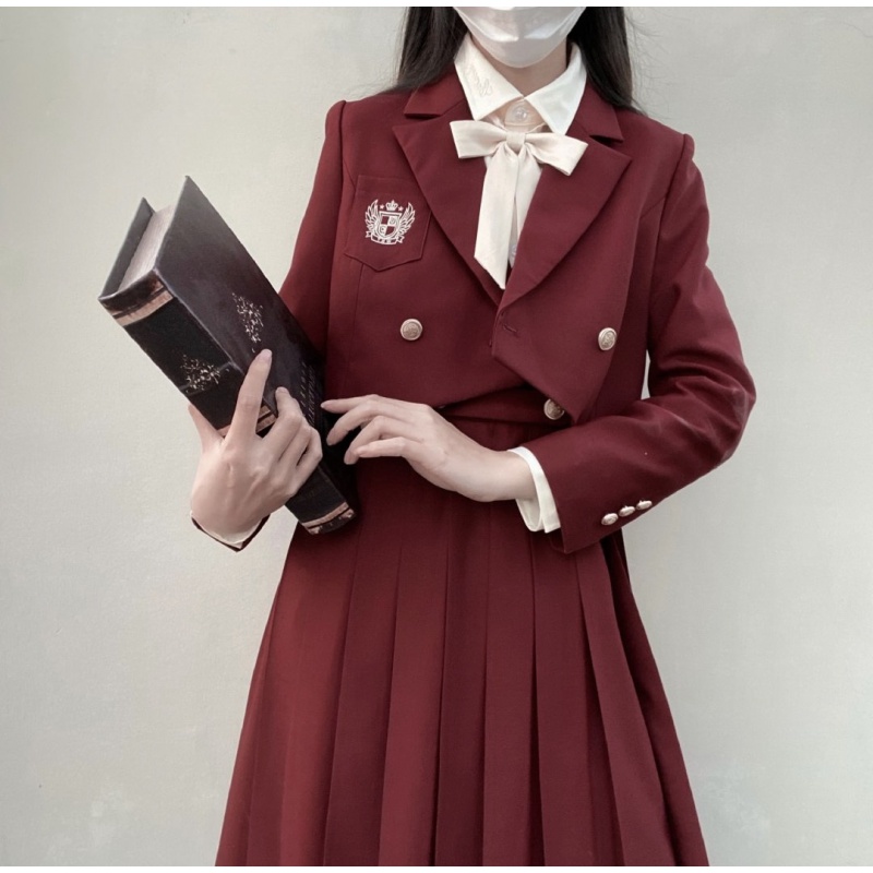 雅格罗伊【新年战袍】jk制服套装冬季学院风胡桃木红色半身裙护奶裙