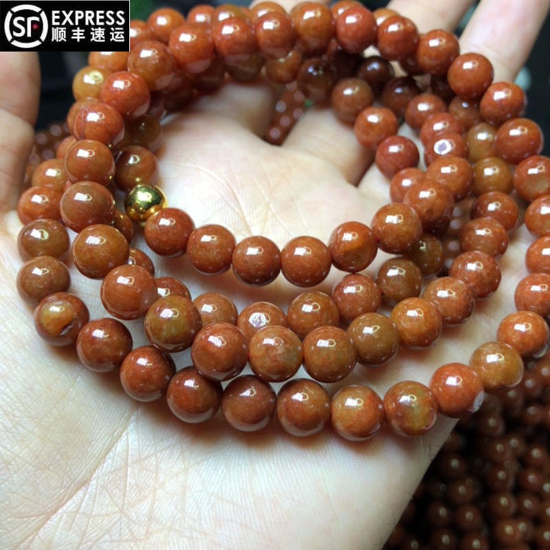 5mma货红翡翠佛珠项链 图片色