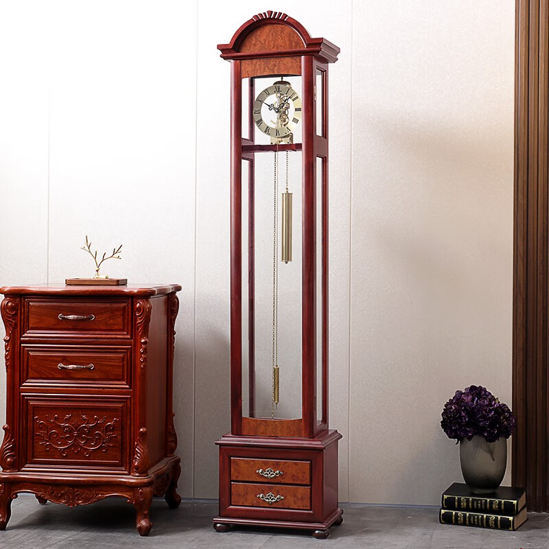 汉时欧式落地钟客厅座钟装饰立钟复古钟整点报时实木机械钟表HG96125 棕色大号