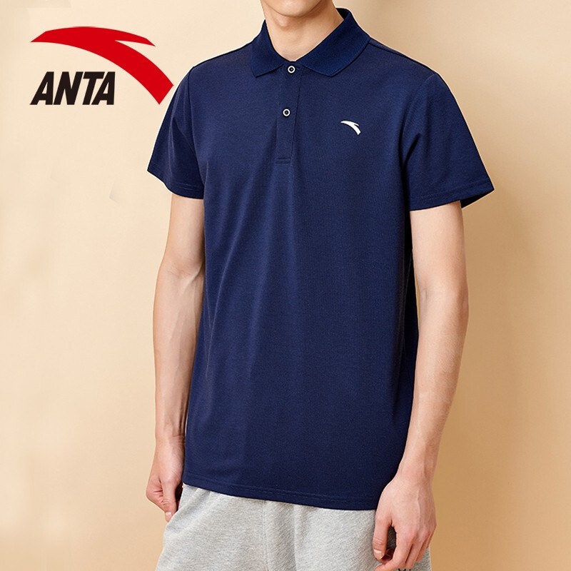 安踏短袖男t恤翻领运动服饰秋季薄款半袖男士宽松速干圆领上衣秋休闲