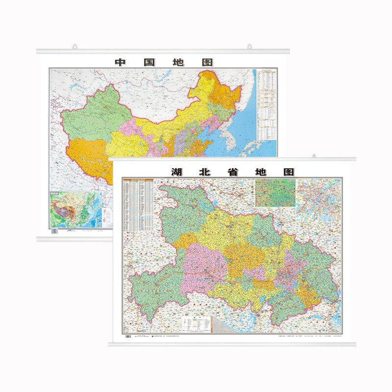 中国地图挂图+分省地图 高清防水加厚约 1.1米*0.8米 旅游/地图挂图 中国+湖北地图