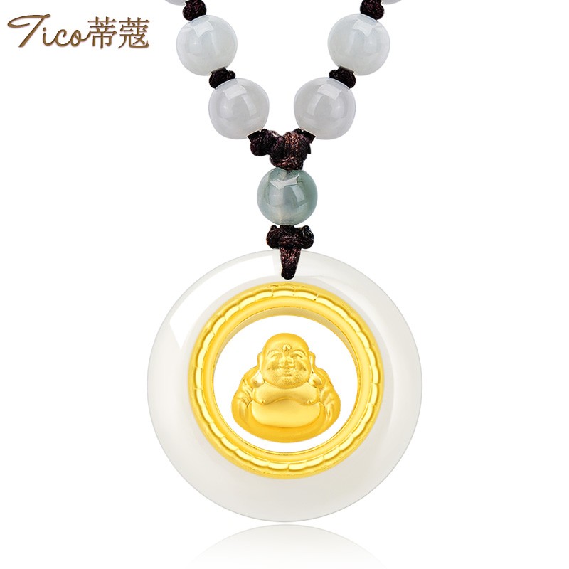 生日礼物时来运转弥勒佛祖金镶玉吊坠本命年项链宝宝款生日礼物 佛祖