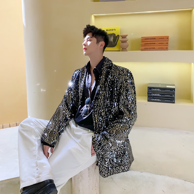 fanqi独唱男歌手演出服闪闪亮珠片亮面晚会年会夜店舞台装男团体 tf16