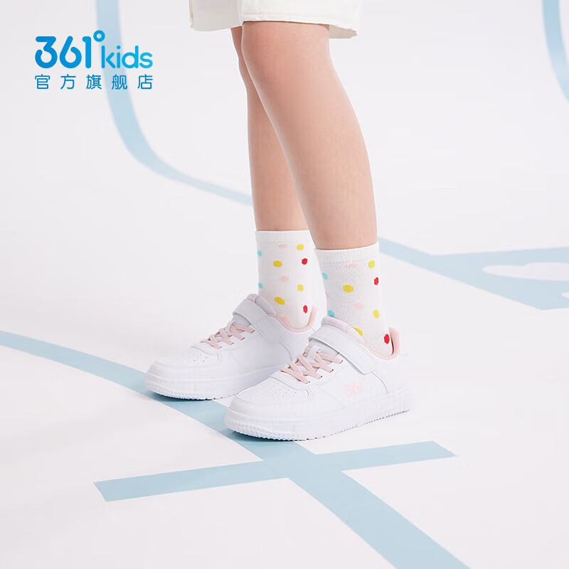 361°童鞋儿童小白鞋男女童板鞋新款小童中大童运动鞋轻便魔术贴 361度白/甜心粉色 33