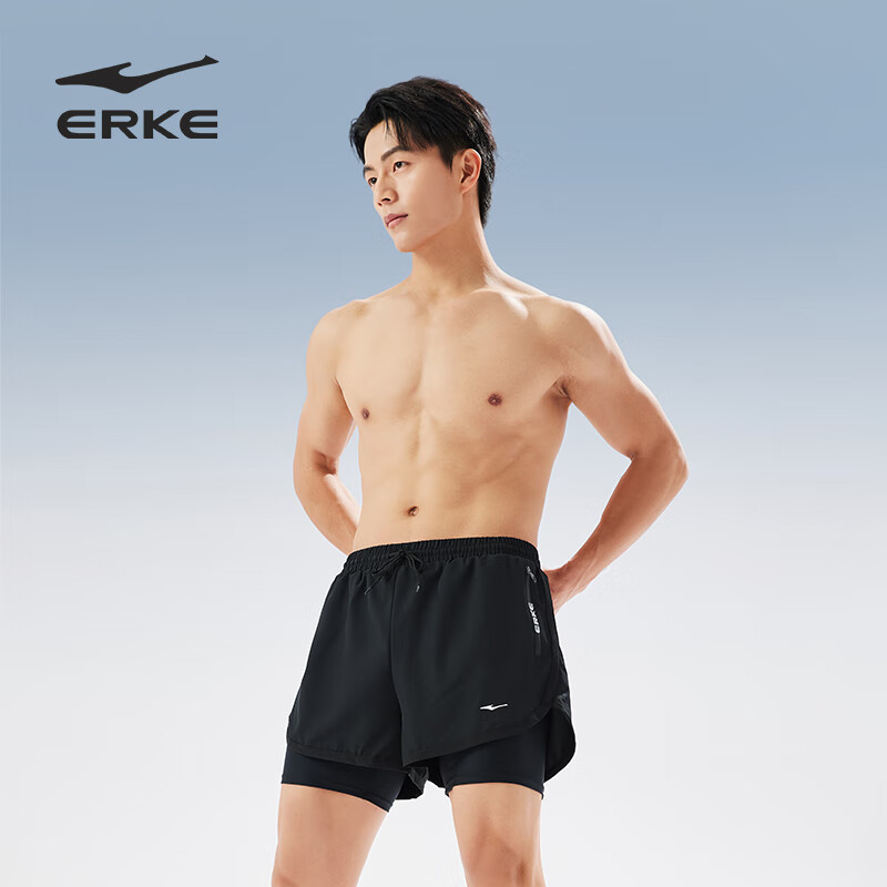 鸿星尔克（ERKE）泳裤男士双层防尴尬平角宽松速干 度假沙滩裤泡温泉泳衣游泳装备