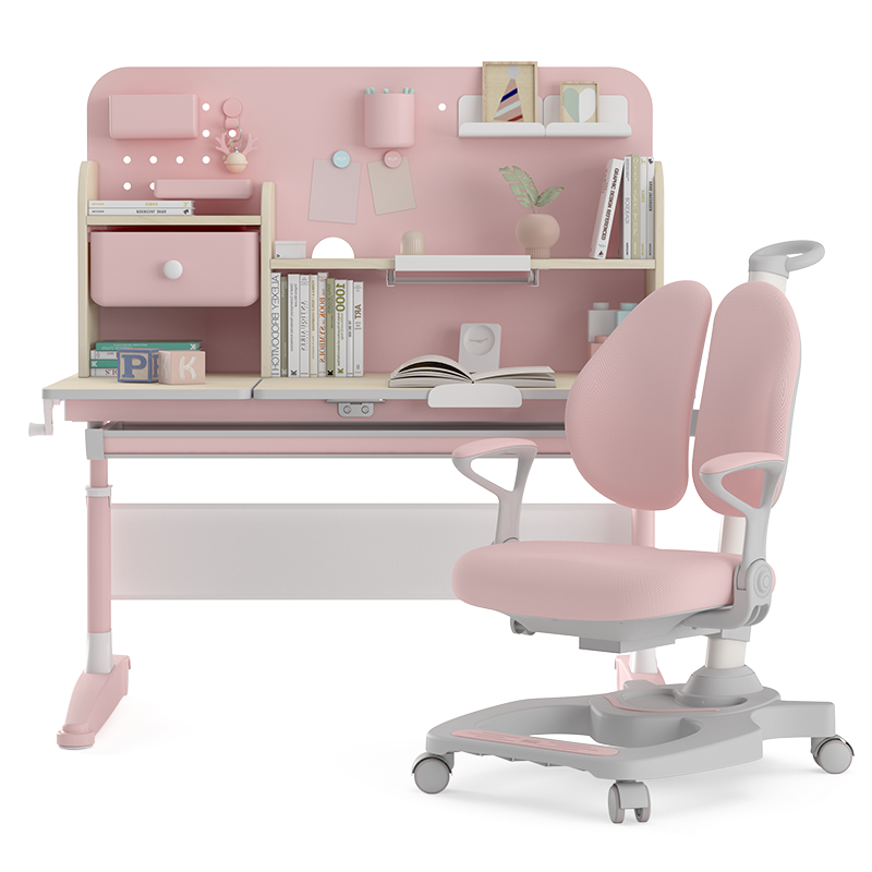黑白调学习时光 儿童学习桌 书桌 儿童书桌 学习桌 小学生书桌写字桌 带书架高度可升降实木类桌椅套装