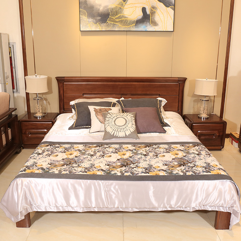 ailvju 北欧高档实木床黄金胡桃木双人床1.8米简约大床主卧婚床 1.