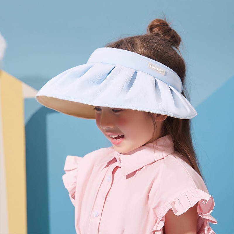 柠檬宝宝儿童防晒遮阳帽夏季亲子贝壳帽空顶吸汗透气舒适防紫外线大帽檐 空气蓝 儿童6-12岁【帽围50-54cm】