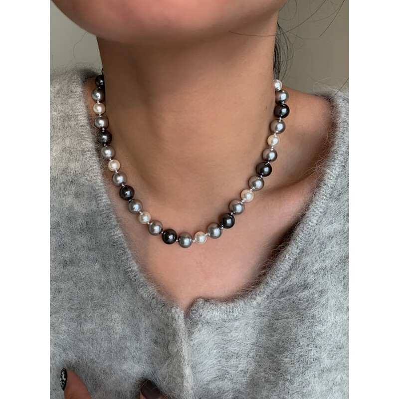 DL 1998胖东来品质珍珠项链大溪地施家大溪地黑真多麻灰色珍珠项链女轻奢 混彩珍珠项链 /条