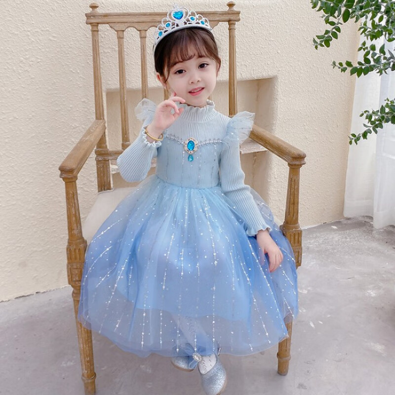 洽函童装女童女童爱莎公主裙冰雪奇缘冬装宝宝秋冬针织毛衣连衣裙儿童