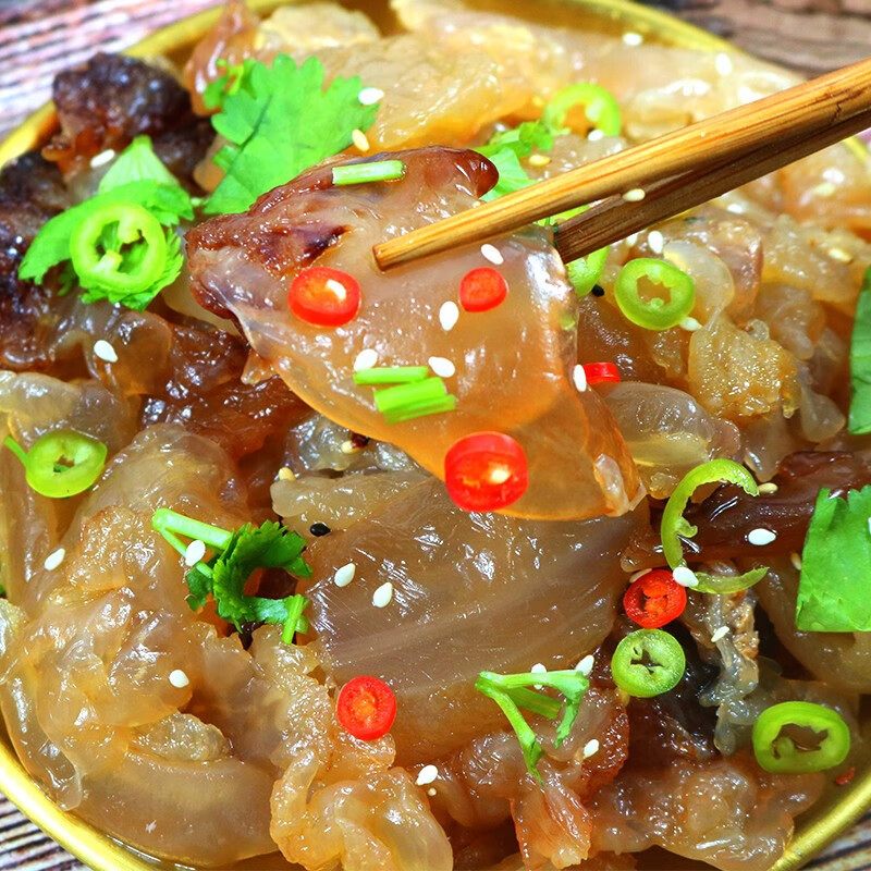 亿海湾海蜇头即食凉拌海蜇皮丝带调料包解腻凉菜拌菜下酒菜网红款礼盒 海蜇头200g*5