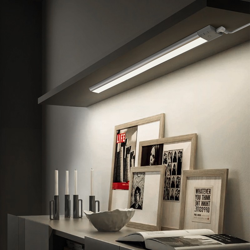 宝斯恩插电式有线橱房灯 免打孔led橱柜切菜灯雷达人体感应灯条超薄10mm 暖白光 45cm 10W