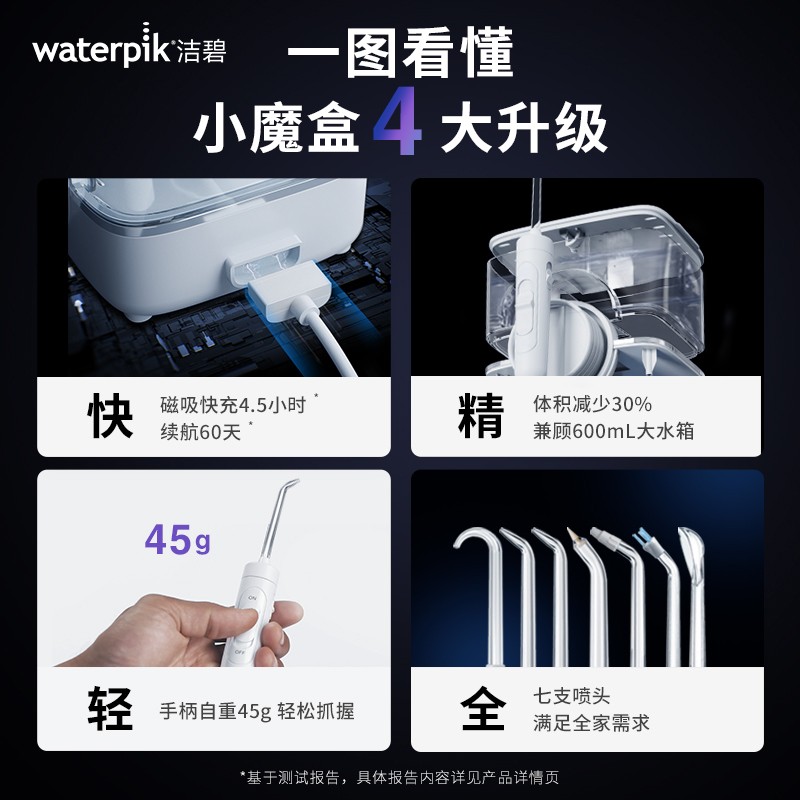 洁碧（Waterpik）冲牙器/水牙线/洗牙器/洁牙机 多支喷头 正畸适用 家用无线台式 小魔盒GT17-12