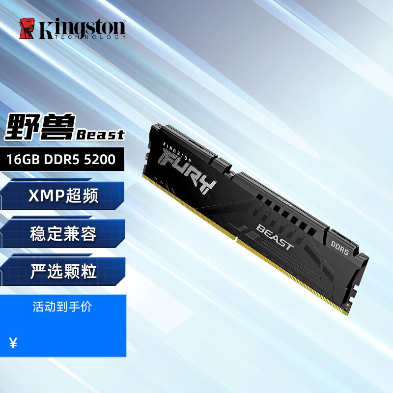 金士顿 (Kingston) FURY DDR5 台式机内存条 骇客神条 野兽Beast系列 野兽16G 5200 单条